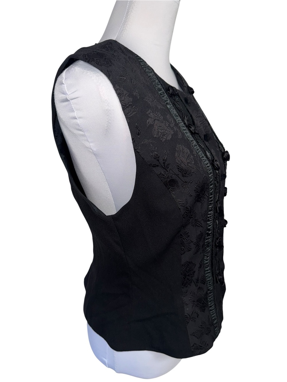 VTG Susan Bristol Black Floral Jacquard Button Front Beaded Vest Vintage Womens - Picture 4 of 11